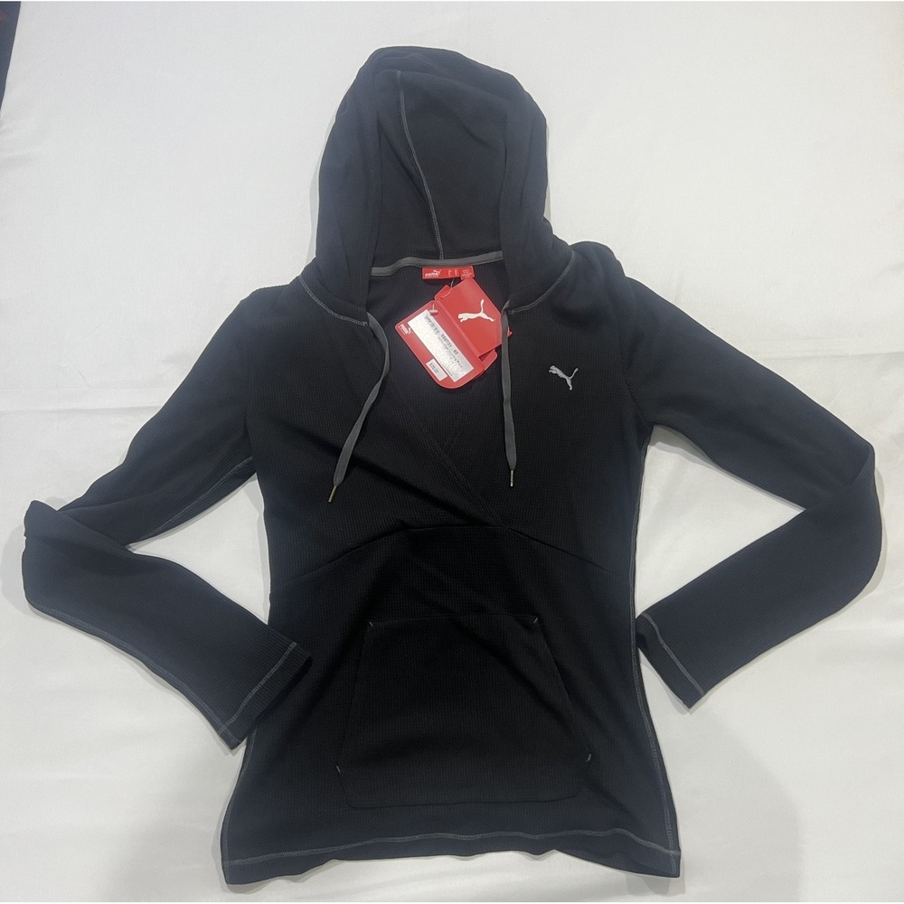 Puma Hoodie Womens Medium Black Pullover NWT Waffle Knit Layering